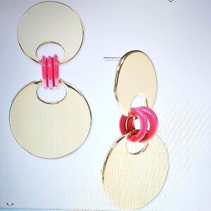 NWT On 34th Gold Tone Disc & Color Ring Drop Post Back Earrings